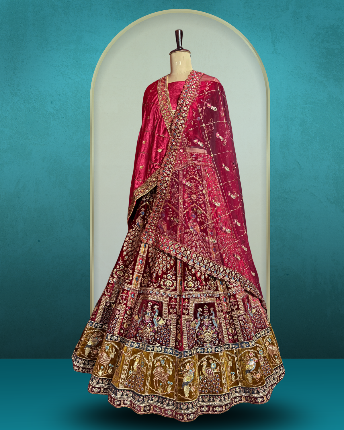 Royal Peacock Motif velvet  Lehenga