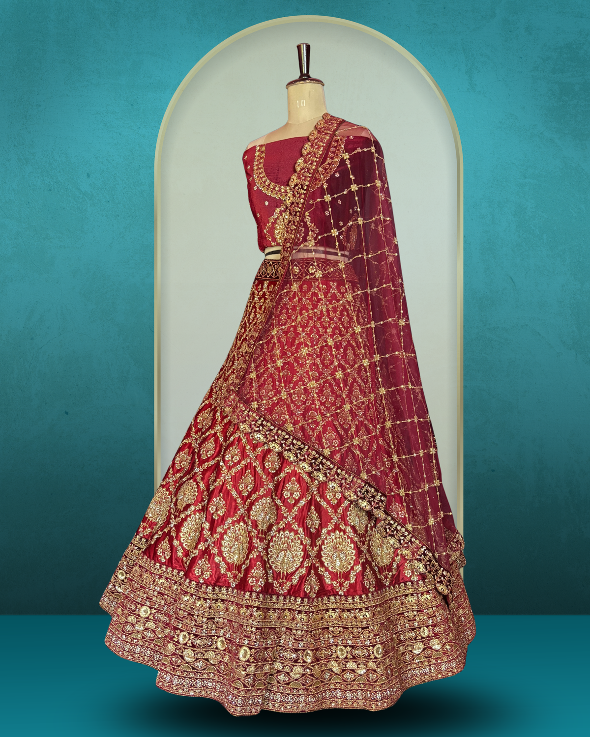 Heritage Floral Zari Embroidered Lehenga
