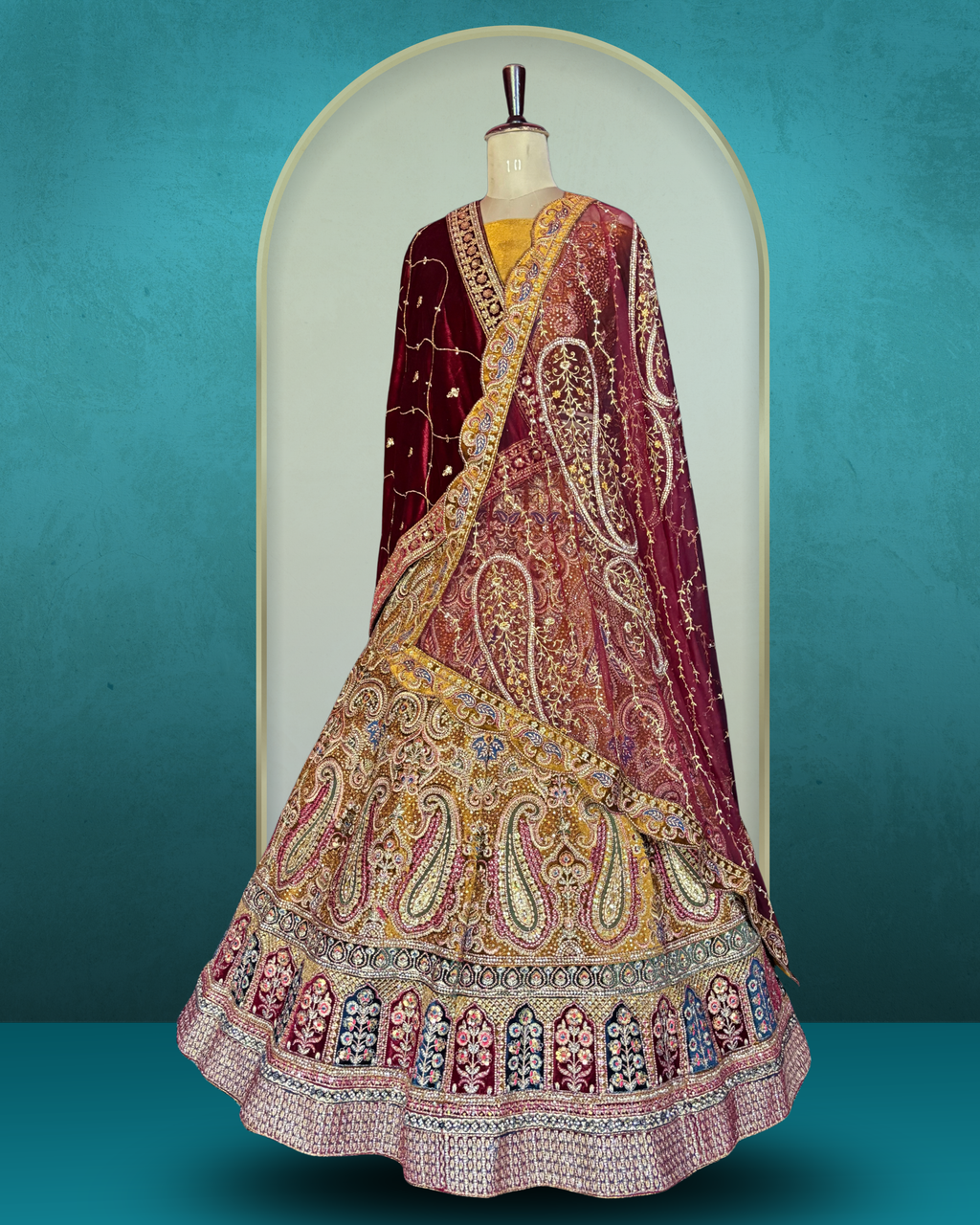 Ornamental Embroidered Velvet Lehenga
