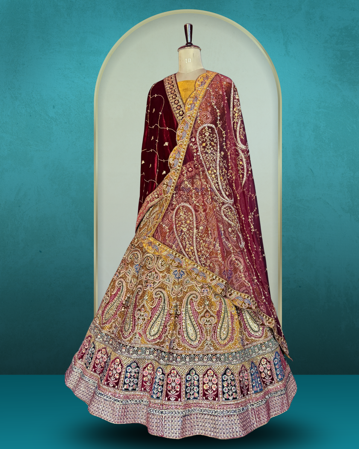 Ornamental Embroidered Velvet Lehenga