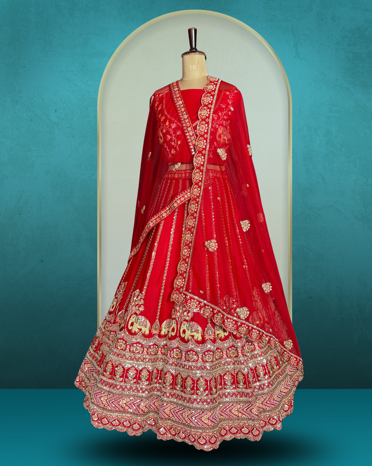 Royal Elephant Motif Silk Lehenga