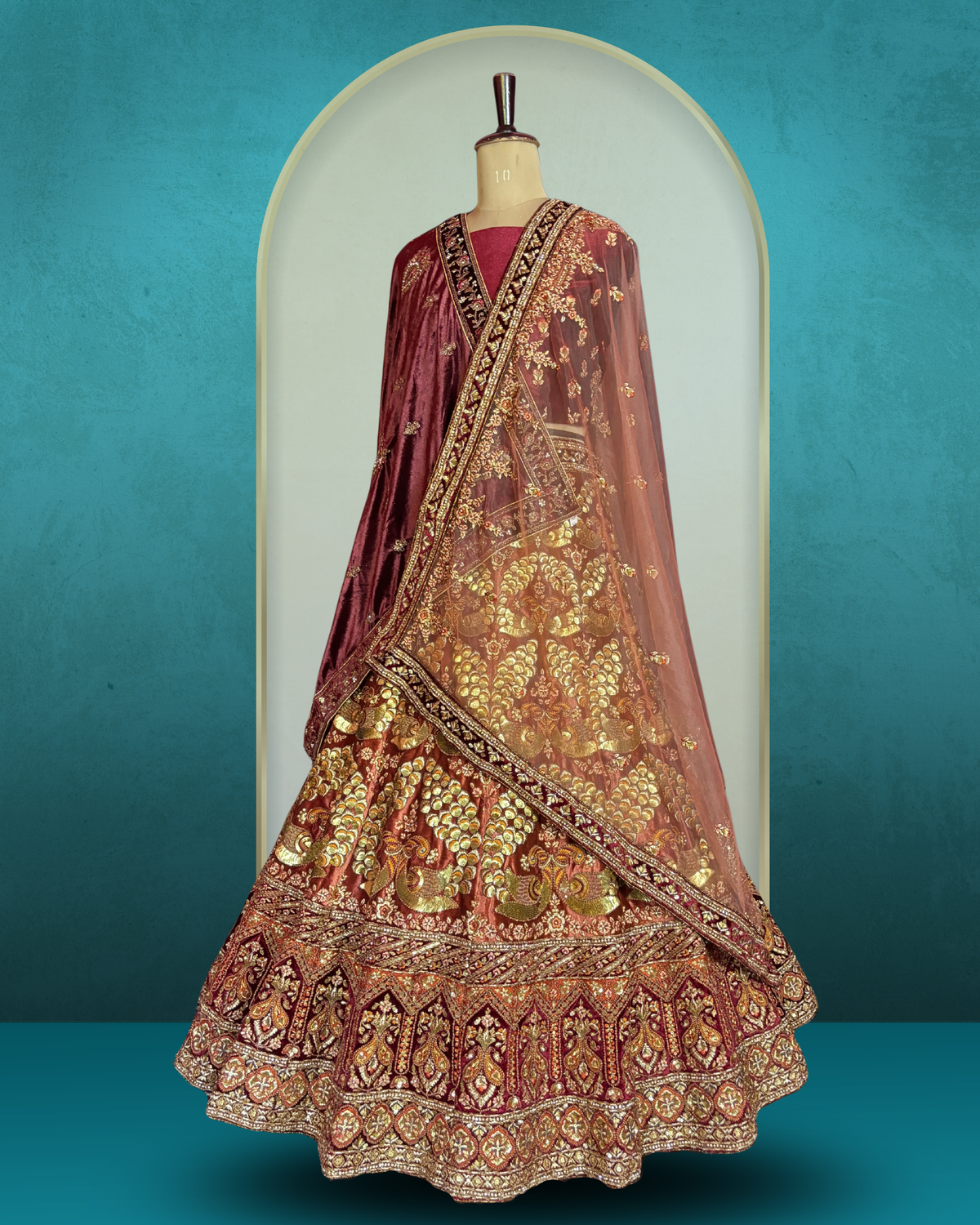 Royal Paisley Peacock Velvet Lehenga