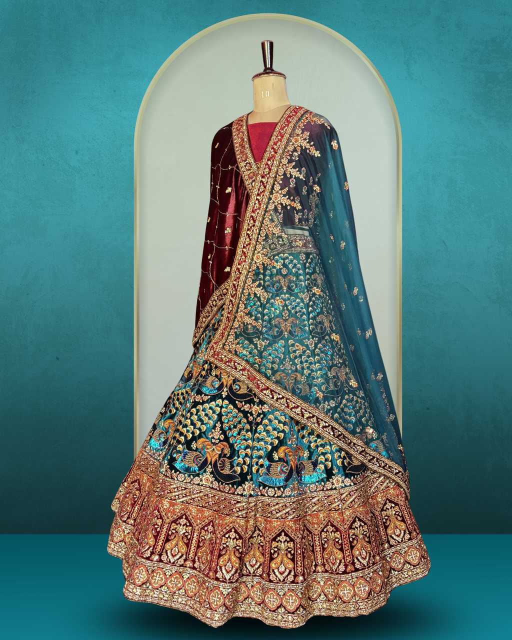 Royal Paisley Peacock Velvet Lehenga