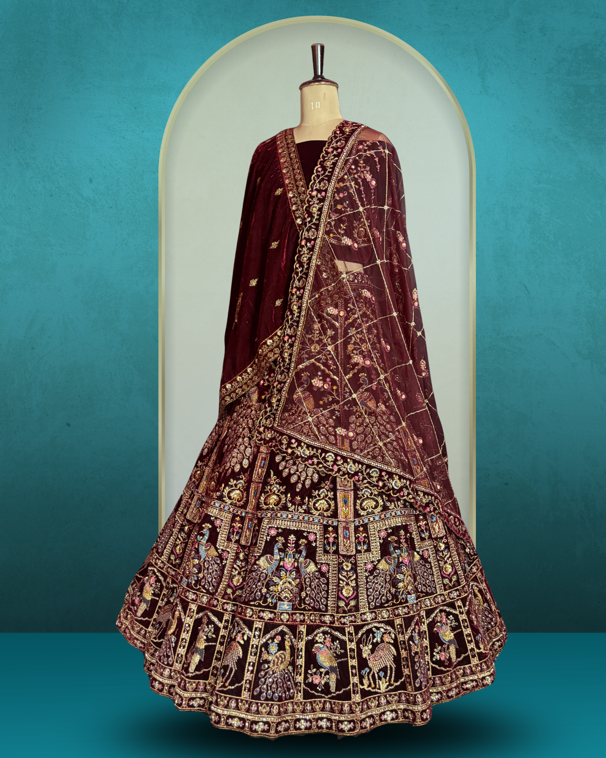 Royal Peacock Motif velvet  Lehenga