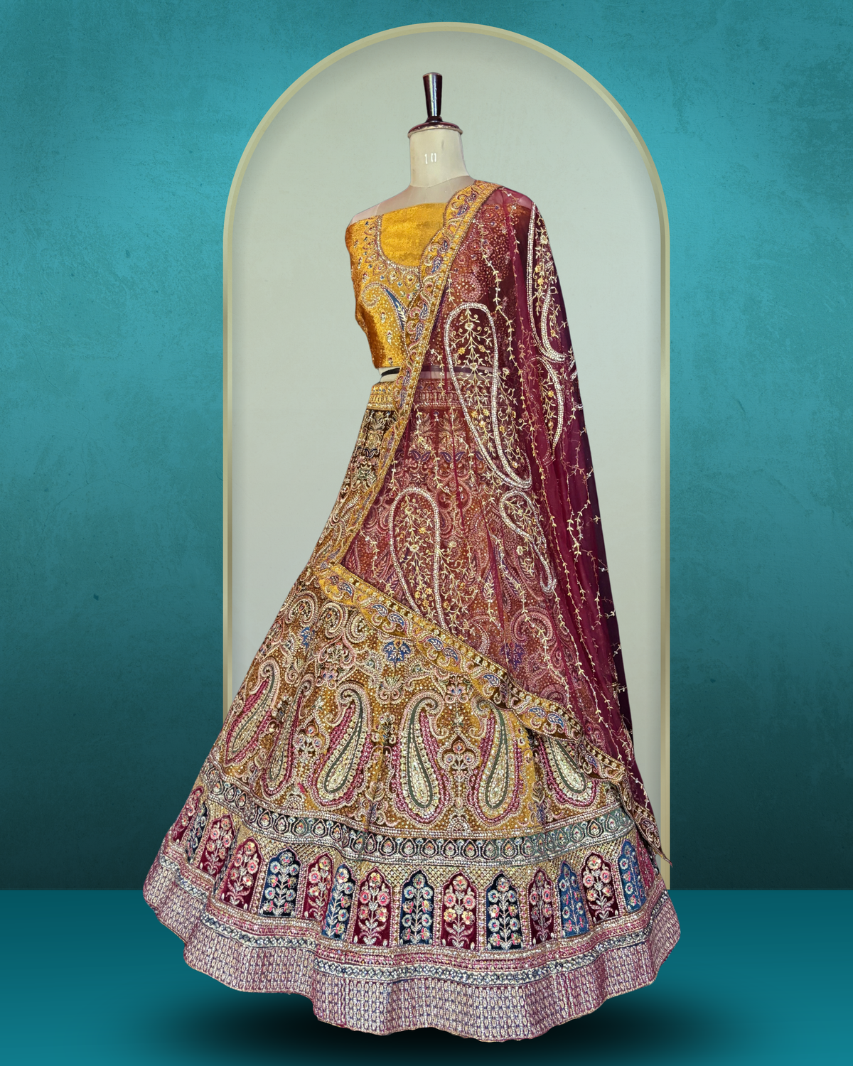 Ornamental Embroidered Velvet Lehenga