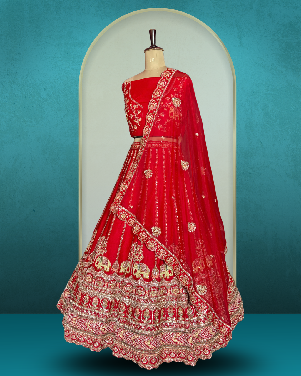 Royal Elephant Motif Silk Lehenga