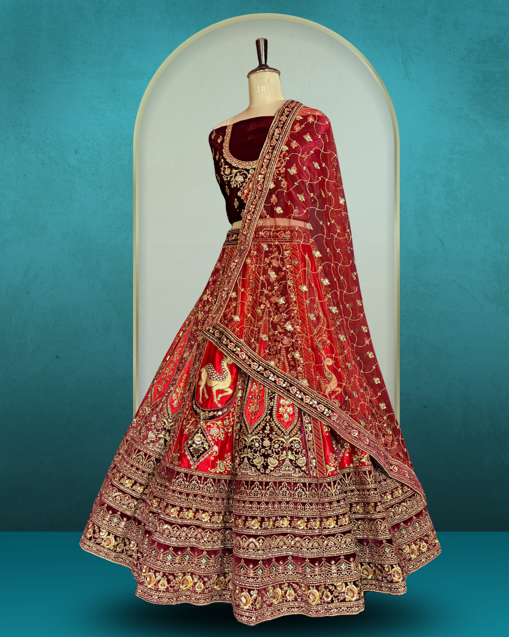 Royal Equestrian Panel Embroidered Lehenga