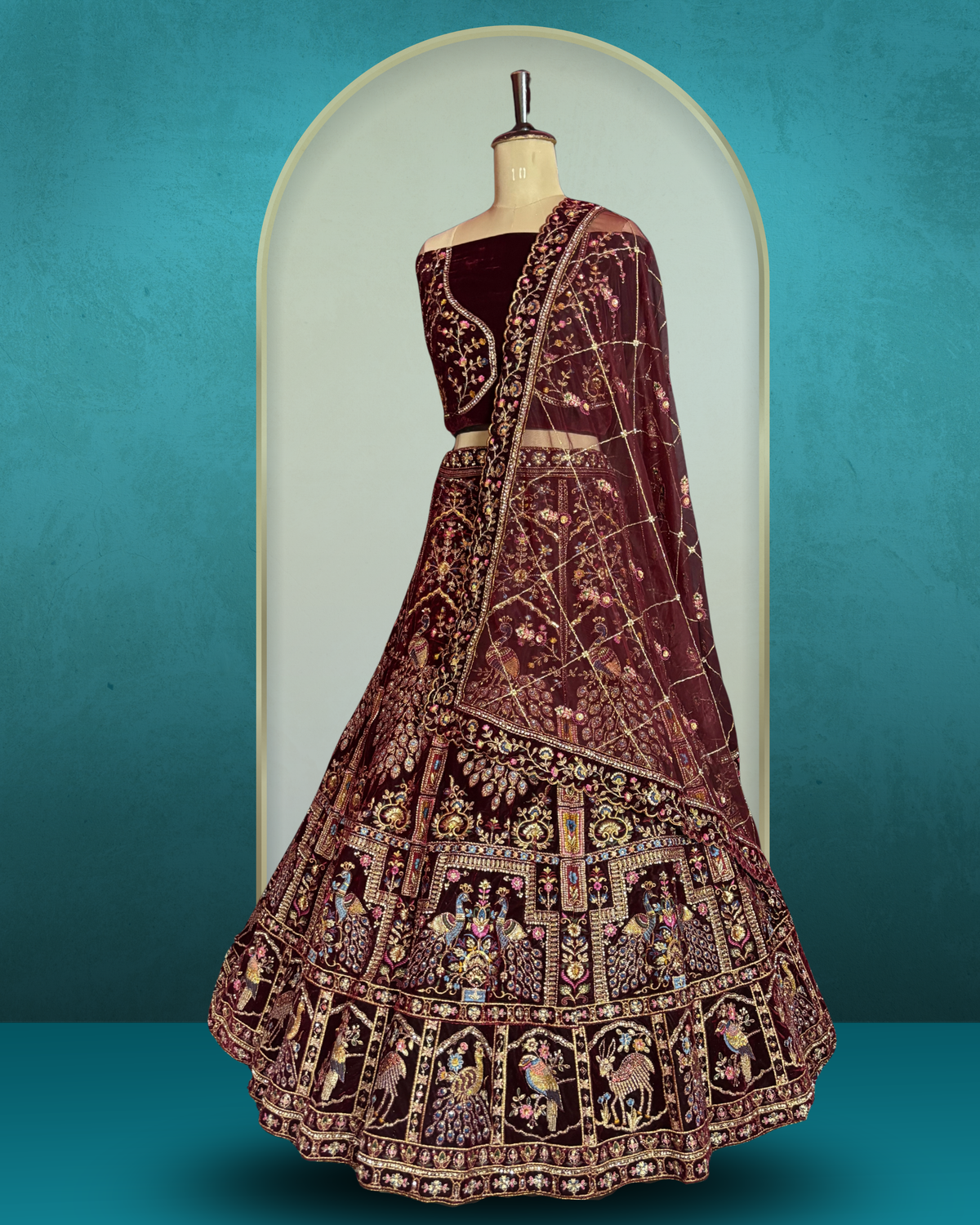 Royal Peacock Motif velvet  Lehenga