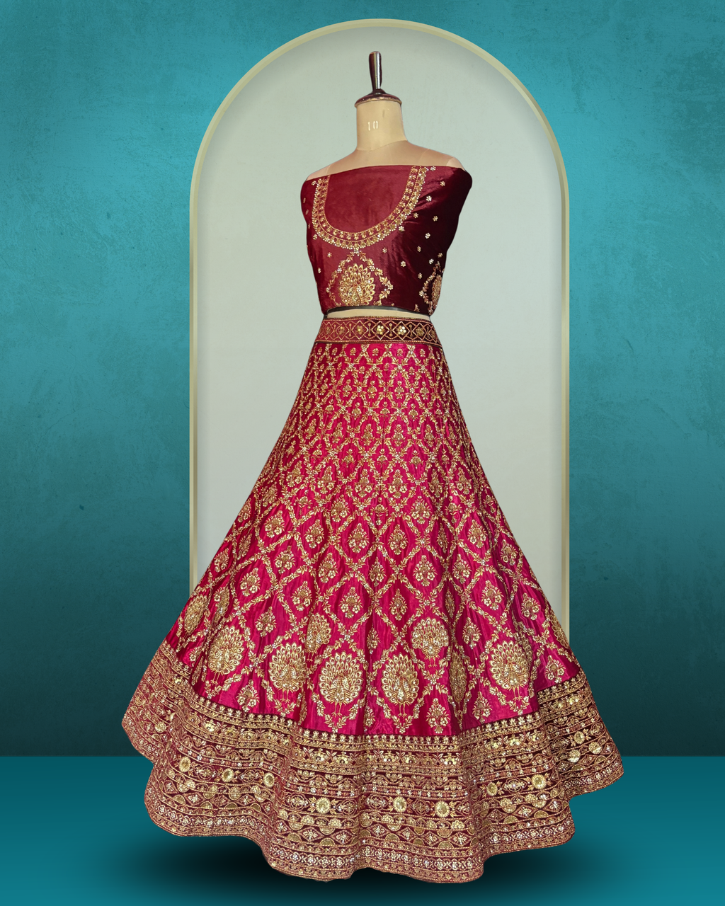 Heritage Floral Zari Embroidered Lehenga