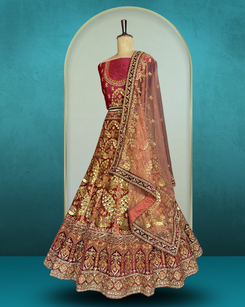 Royal Paisley Peacock Velvet Lehenga