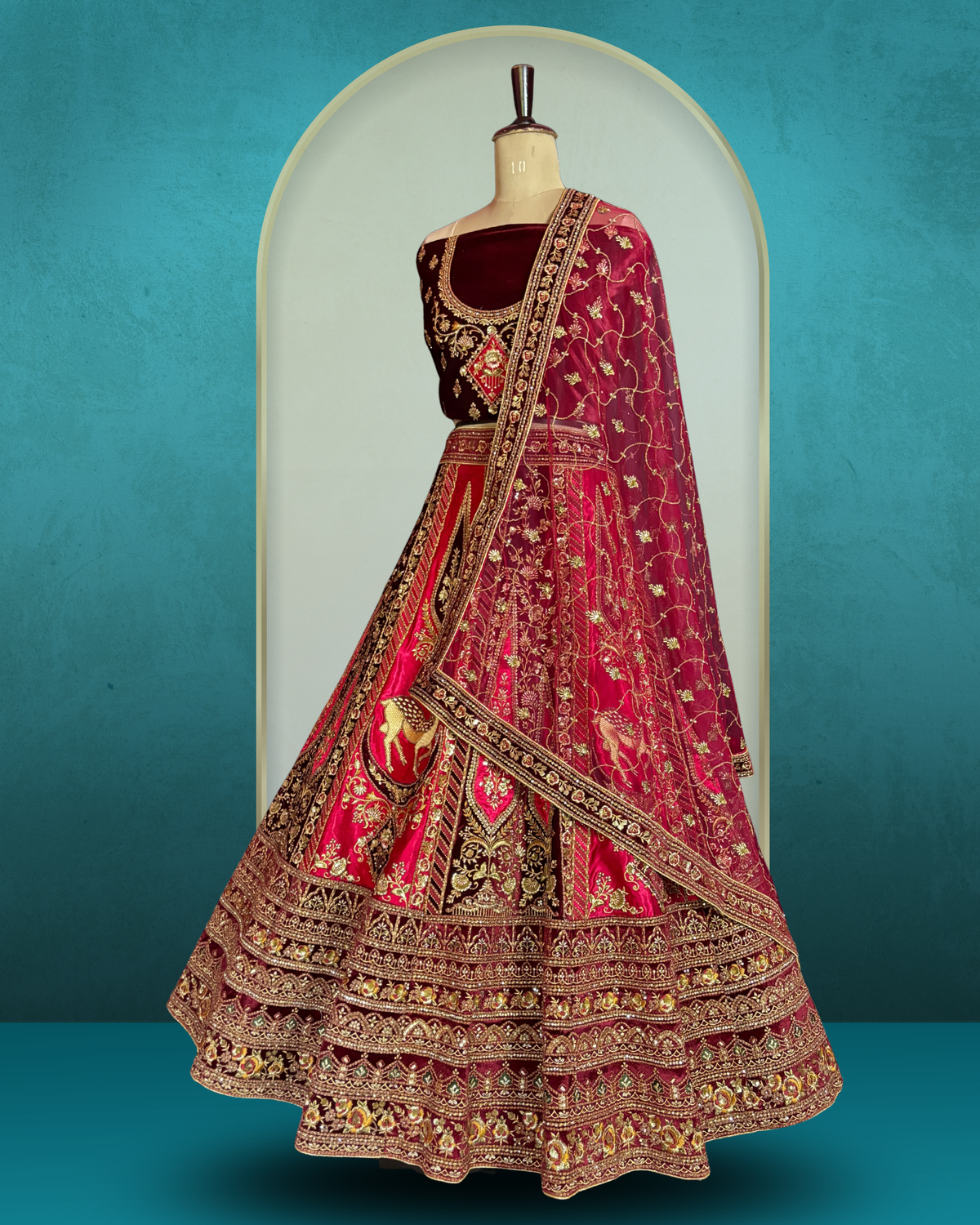 Royal Equestrian Panel Embroidered Lehenga