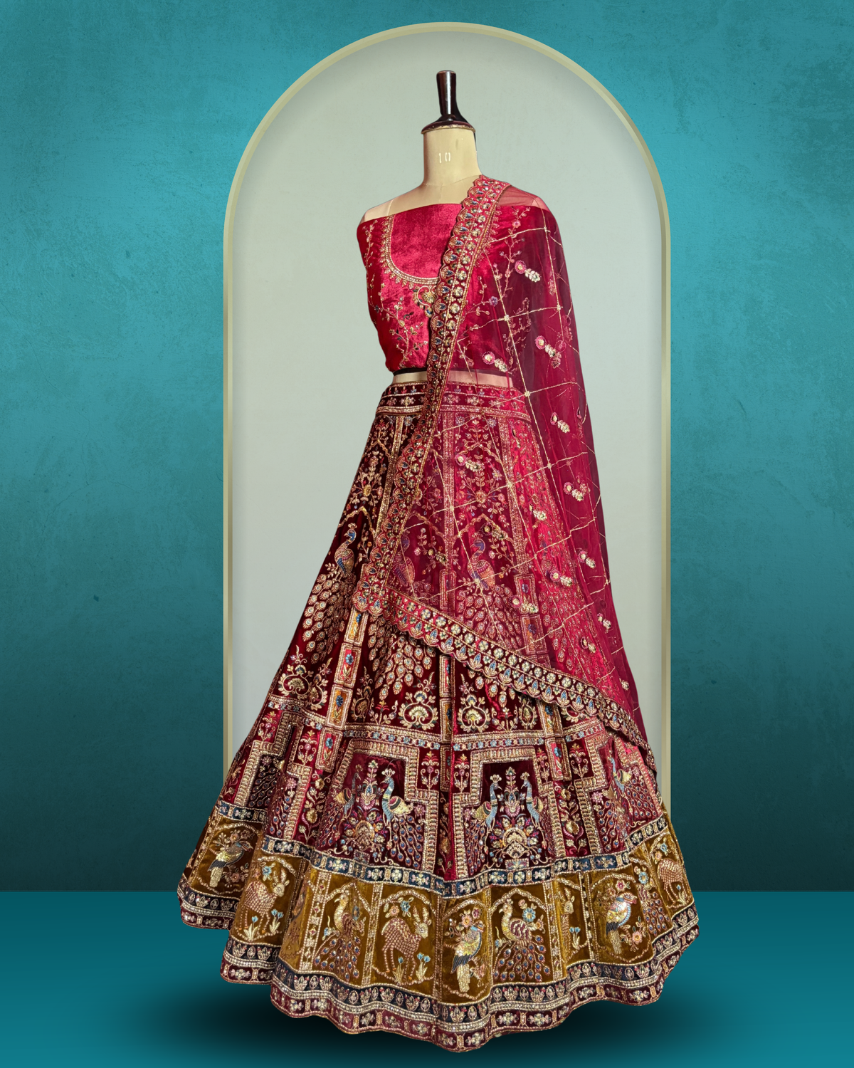 Royal Peacock Motif velvet  Lehenga