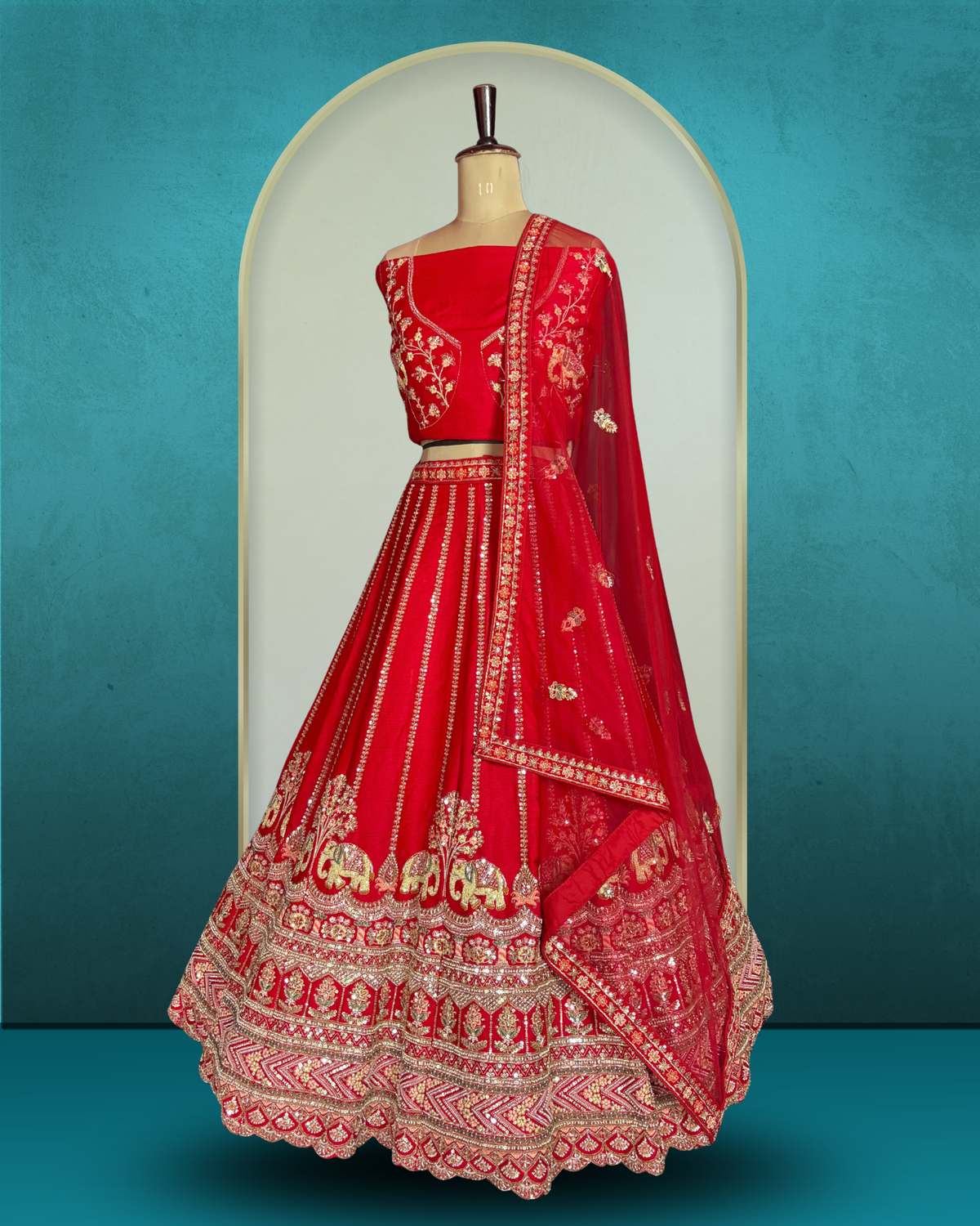 Royal Elephant Motif Silk Lehenga