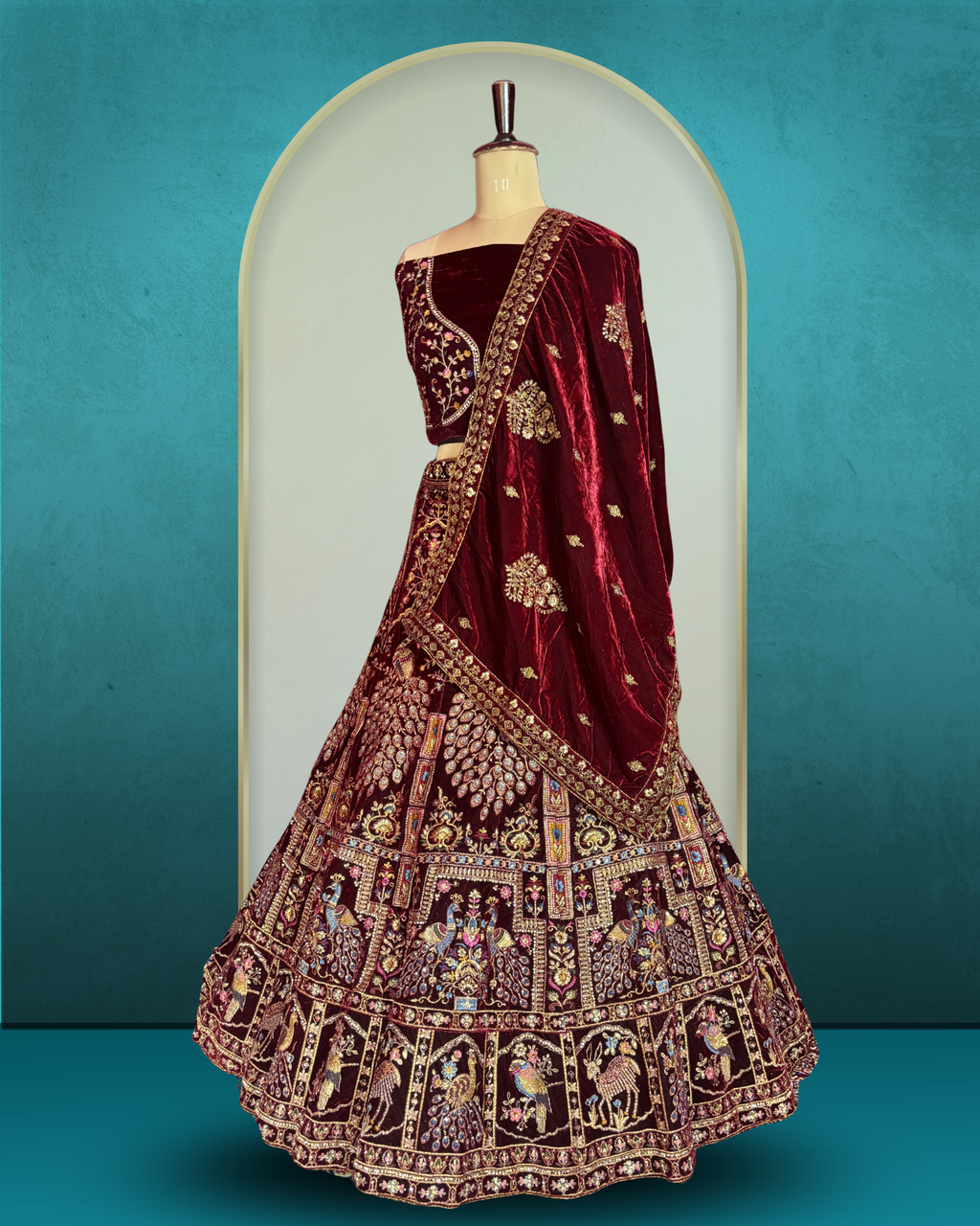 Royal Peacock Motif velvet  Lehenga