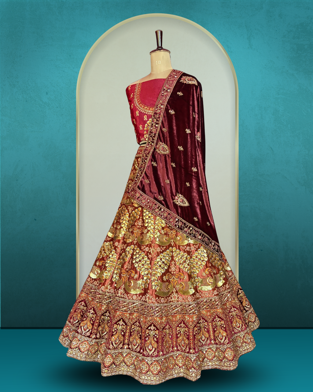 Royal Paisley Peacock Velvet Lehenga