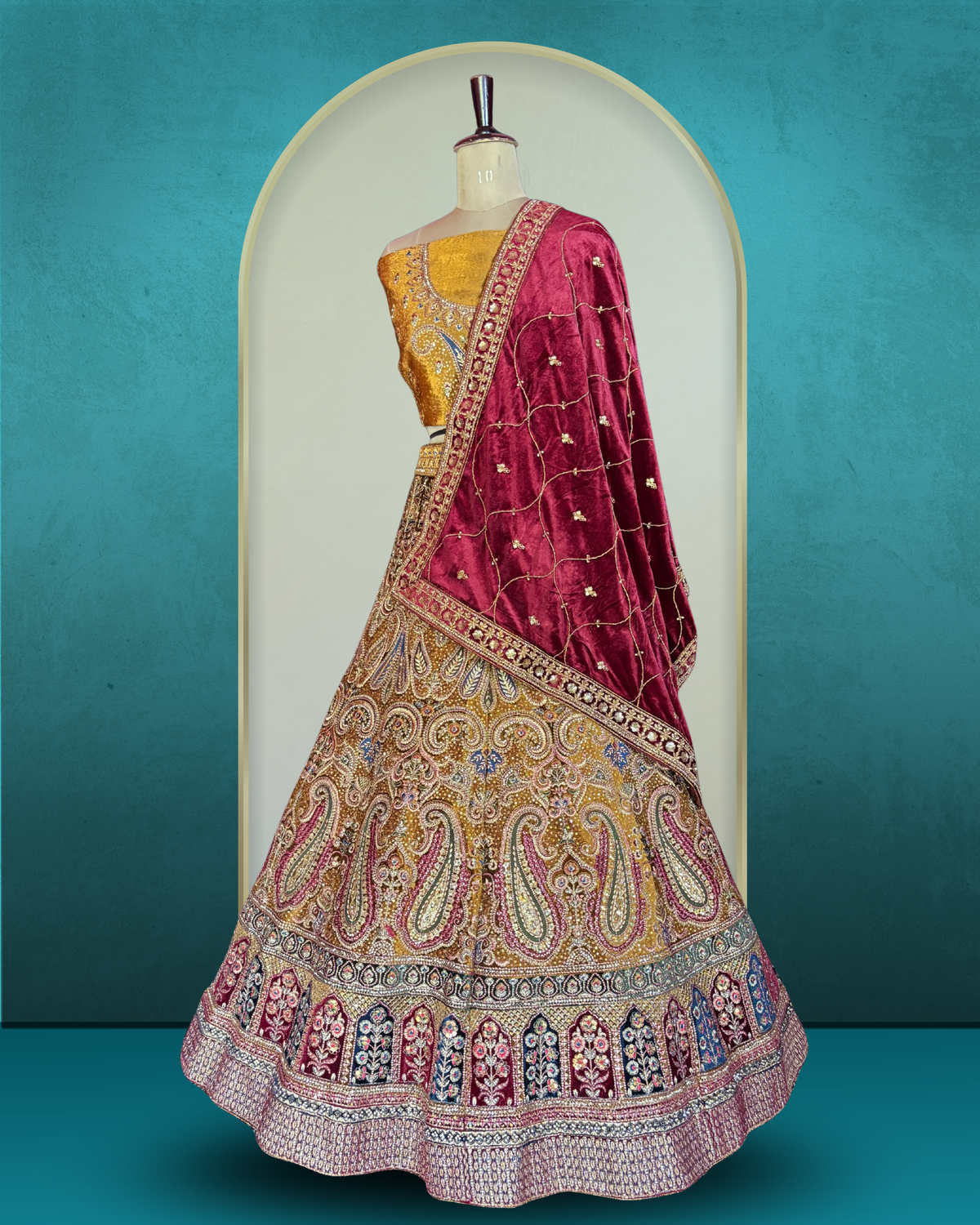 Ornamental Embroidered Velvet Lehenga