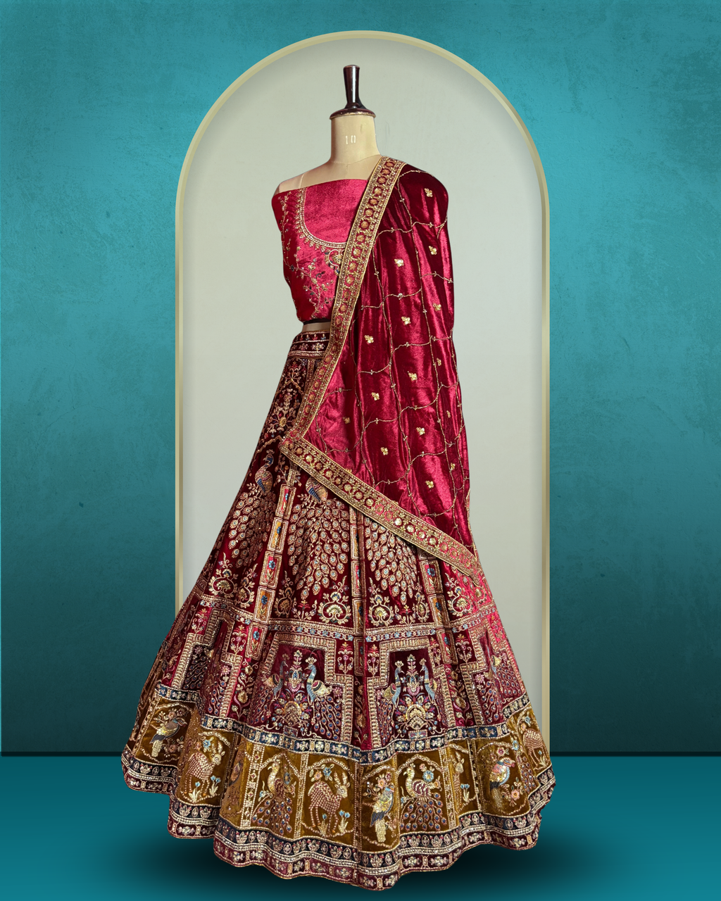 Royal Peacock Motif velvet  Lehenga