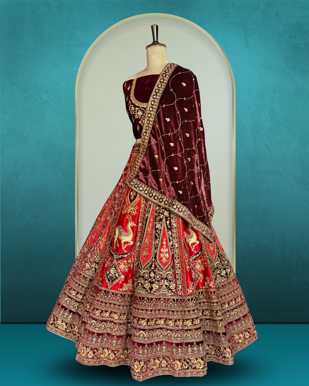 Royal Equestrian Panel Embroidered Lehenga