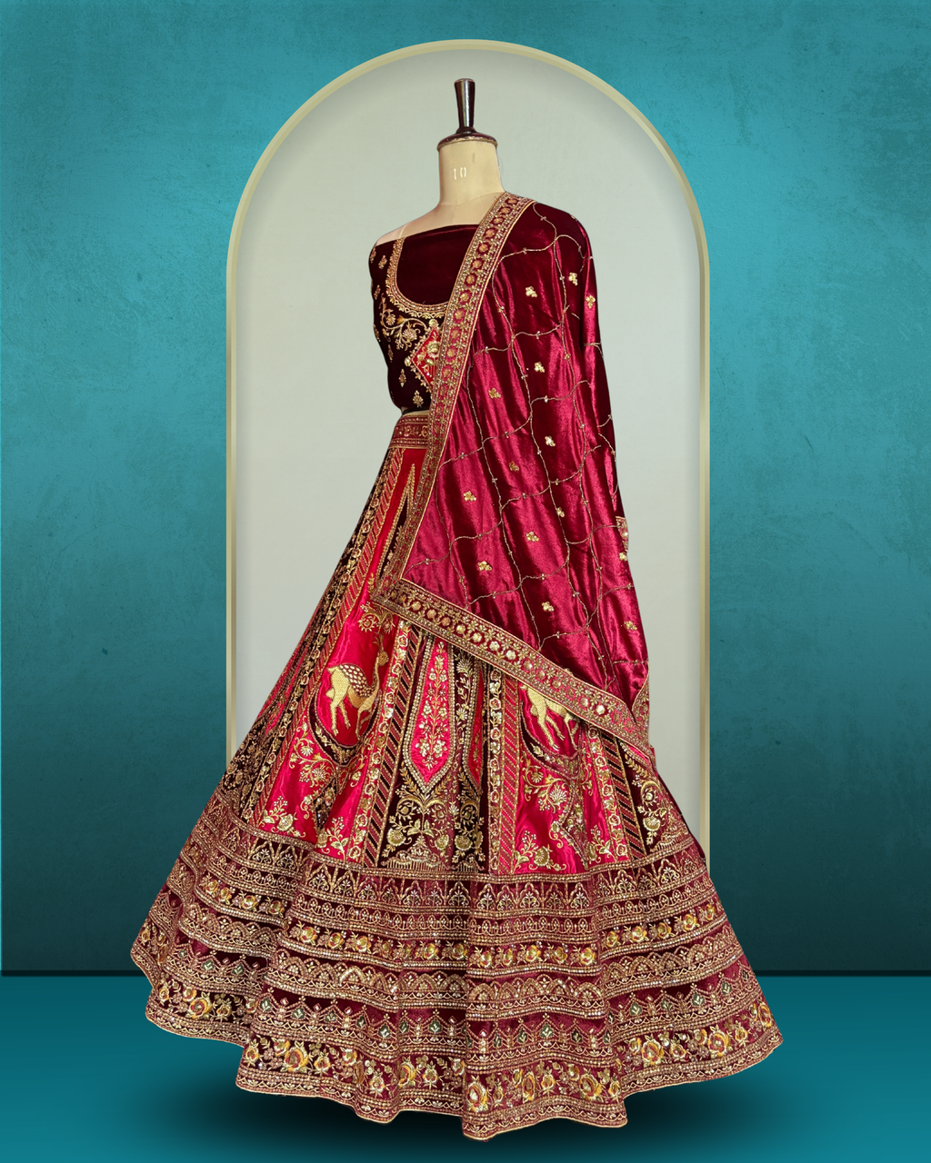 Royal Equestrian Panel Embroidered Lehenga