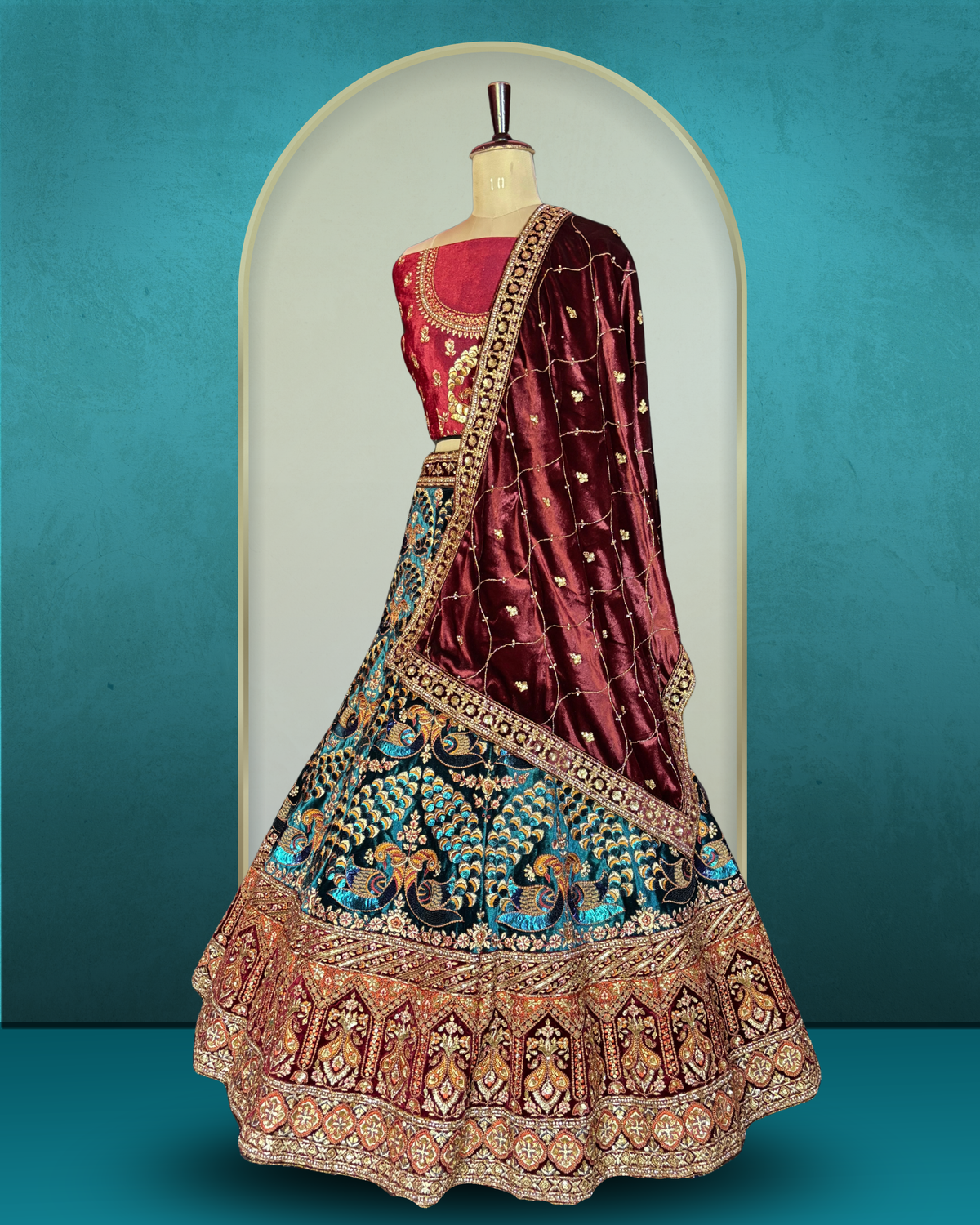 Royal Paisley Peacock Velvet Lehenga