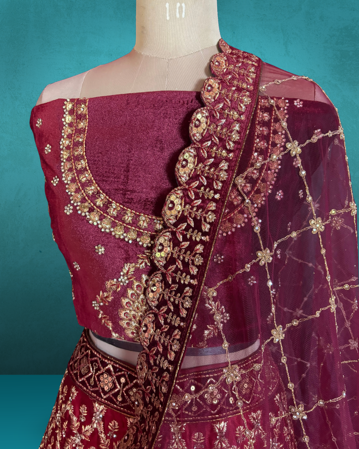 Heritage Floral Zari Embroidered Lehenga