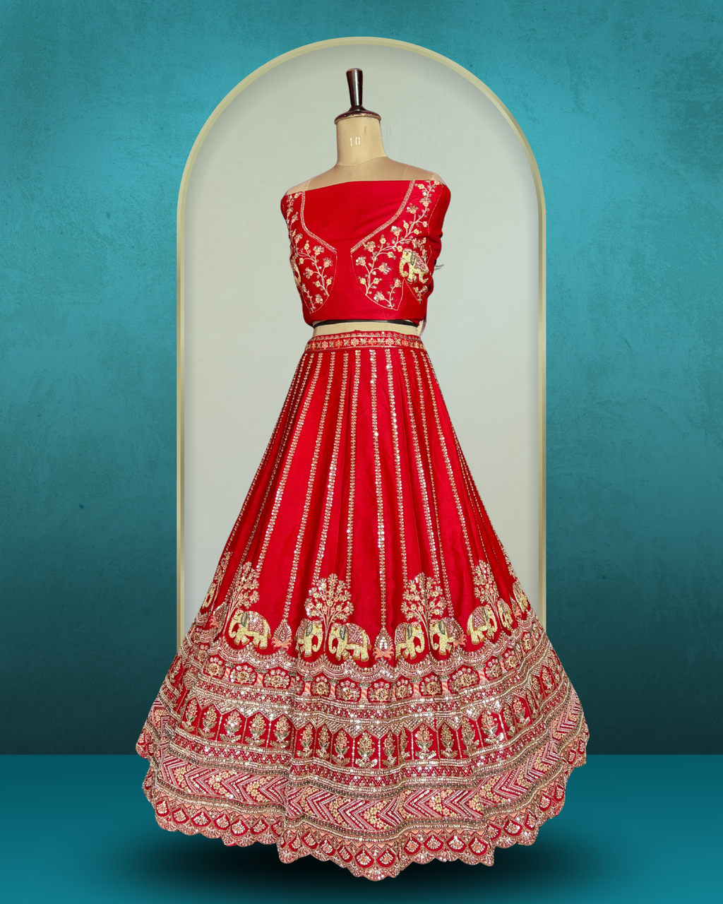 Royal Elephant Motif Silk Lehenga
