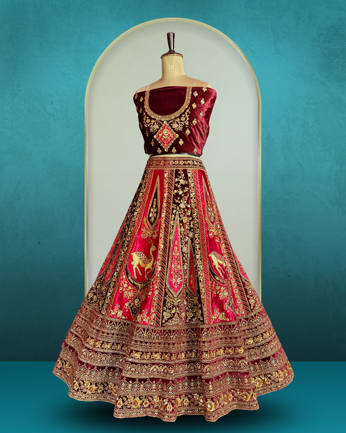 Royal Equestrian Panel Embroidered Lehenga