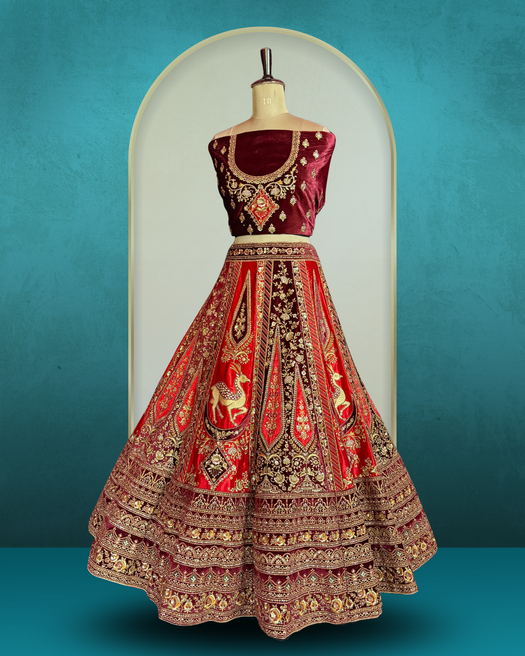 Royal Equestrian Panel Embroidered Lehenga