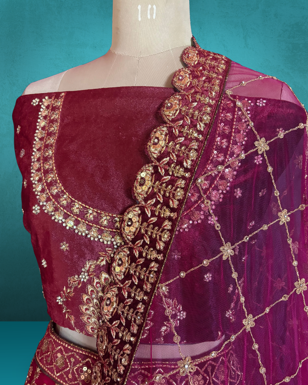 Heritage Floral Zari Embroidered Lehenga