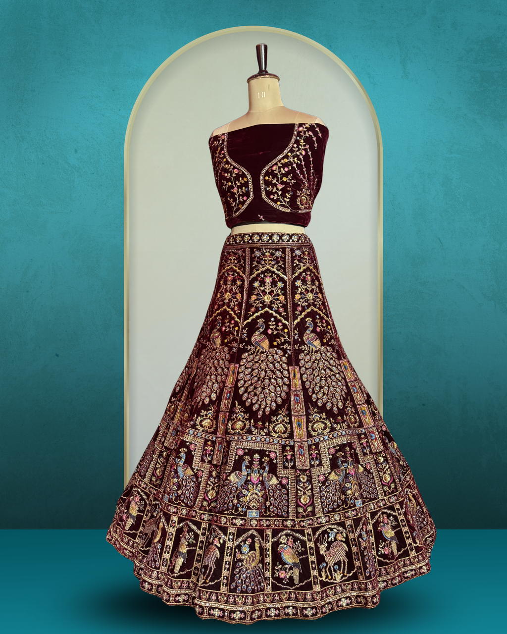 Royal Peacock Motif velvet  Lehenga