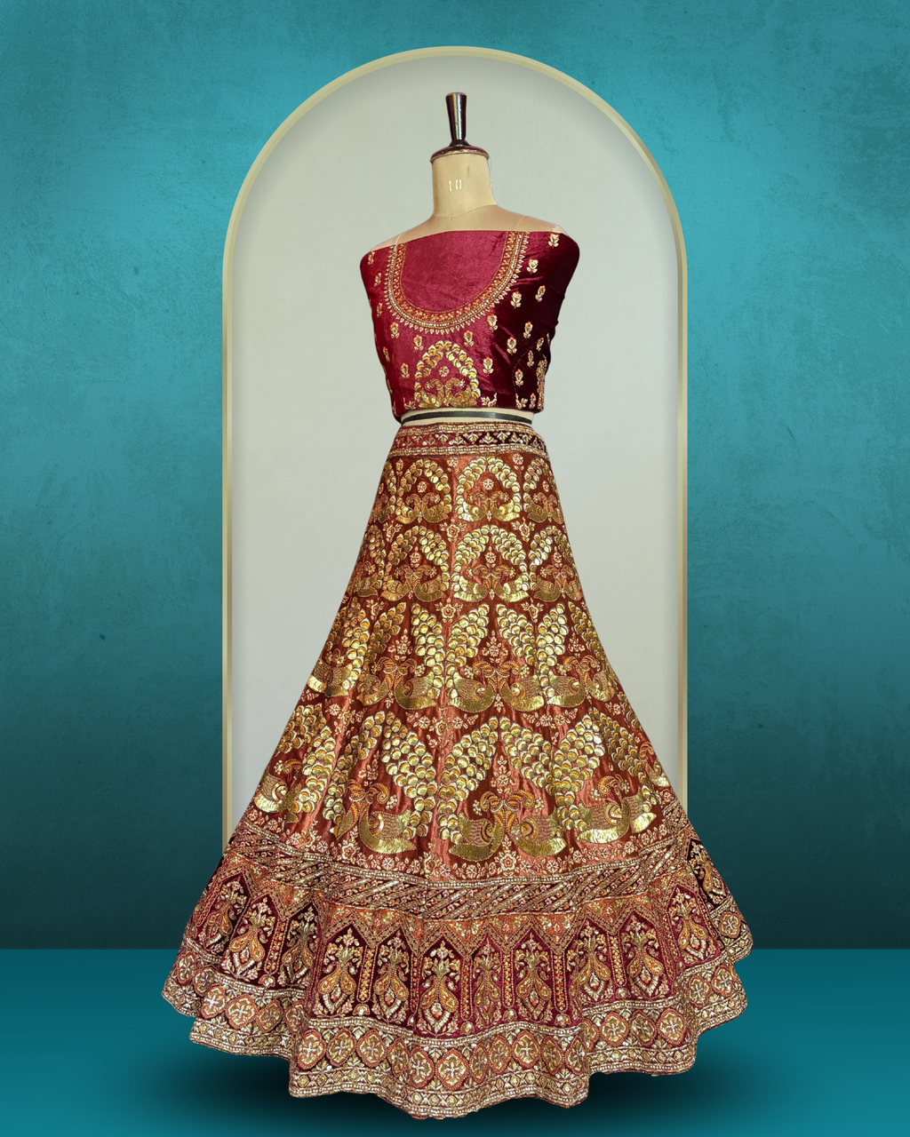 Royal Paisley Peacock Velvet Lehenga