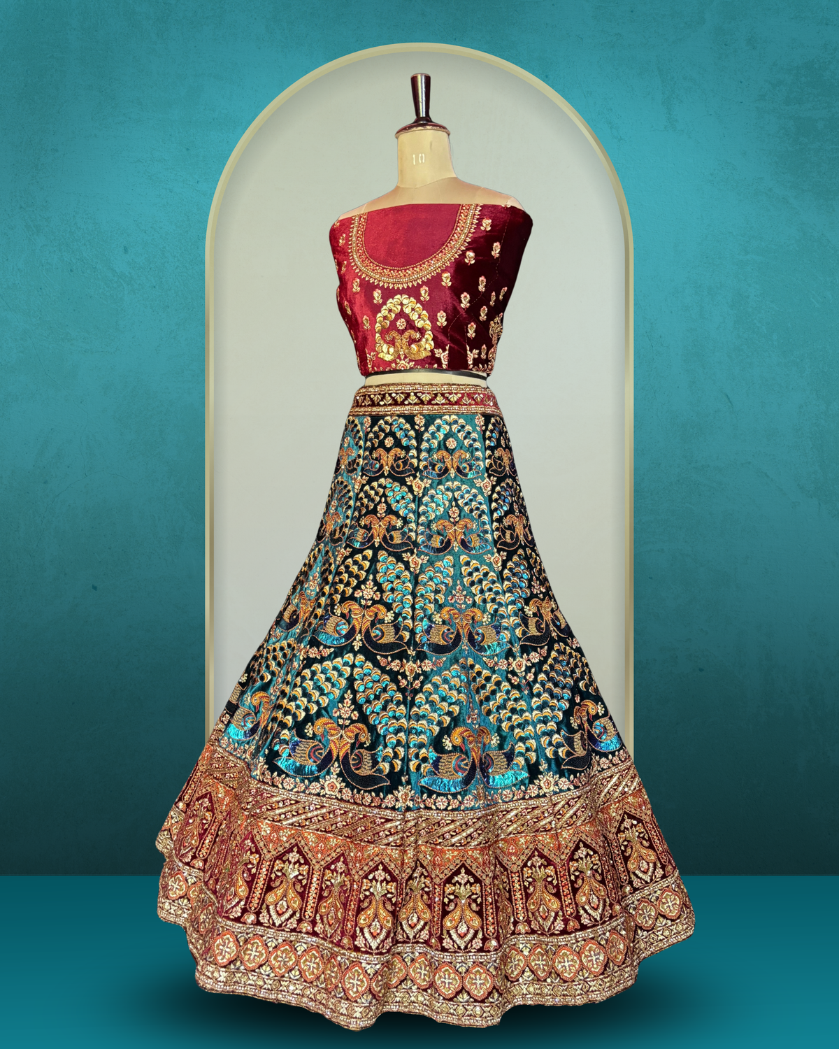 Royal Paisley Peacock Velvet Lehenga