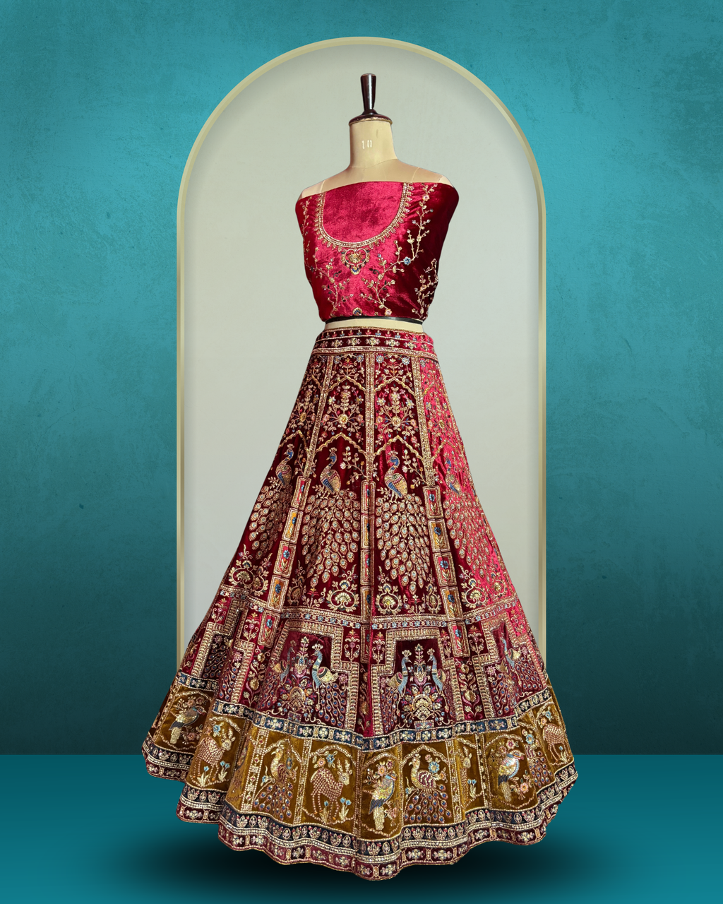 Royal Peacock Motif velvet  Lehenga