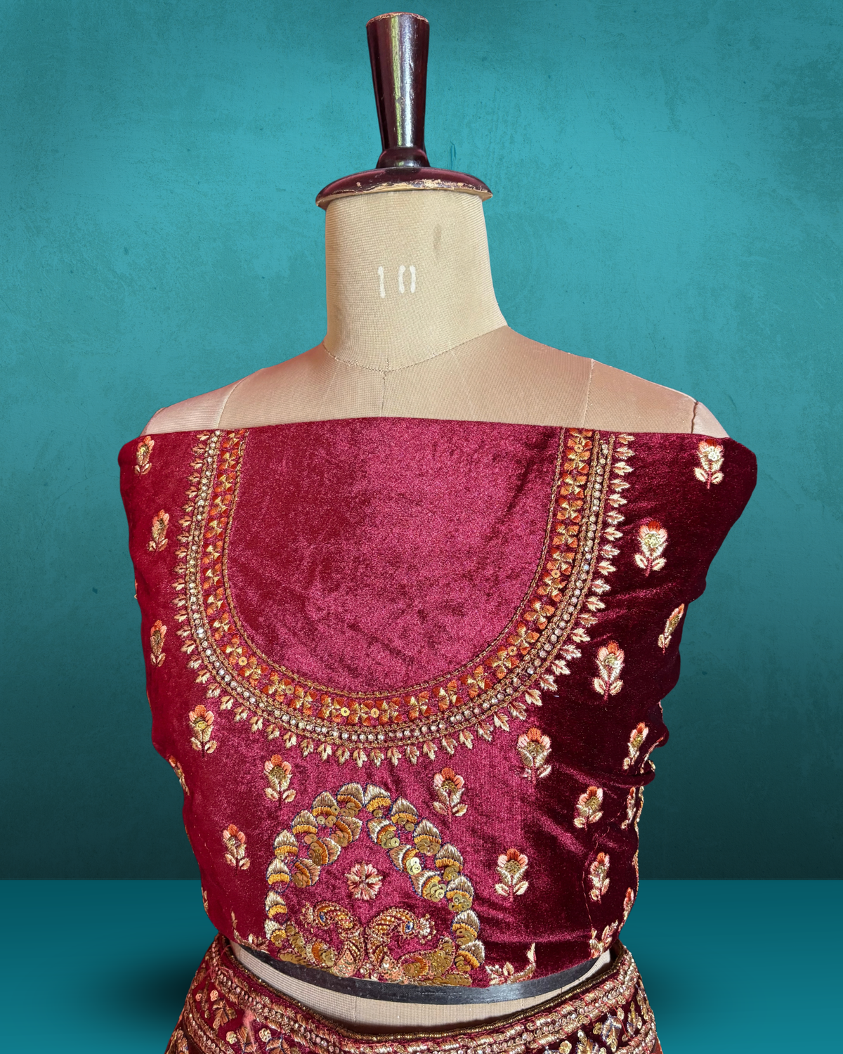 Royal Paisley Peacock Velvet Lehenga