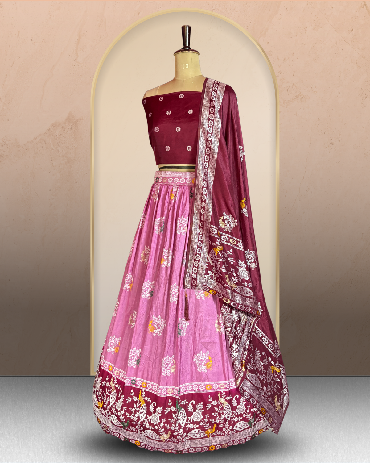 Peacock Floral Printed  Lehenga