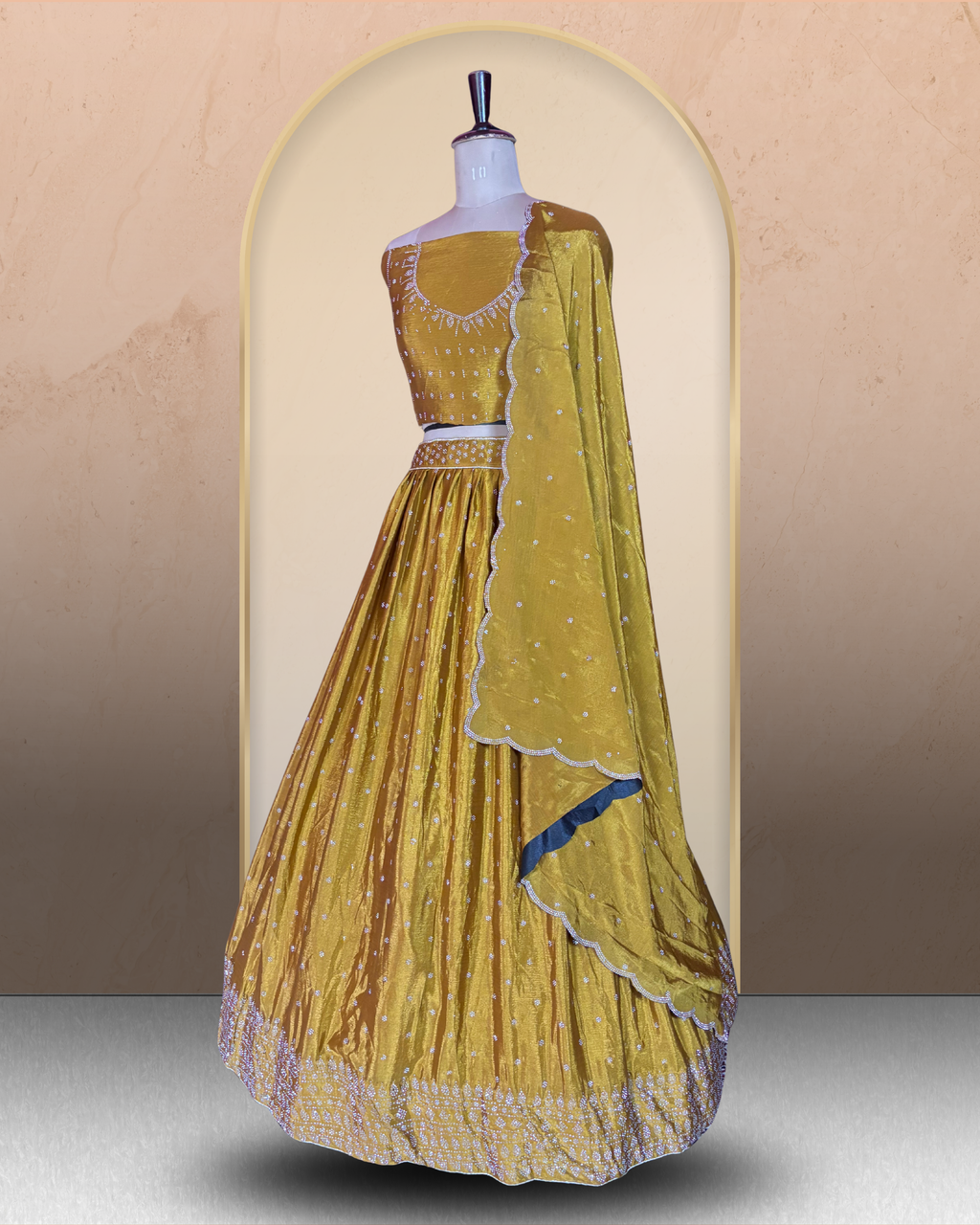Scalloped Border Shimmer Lehenga
