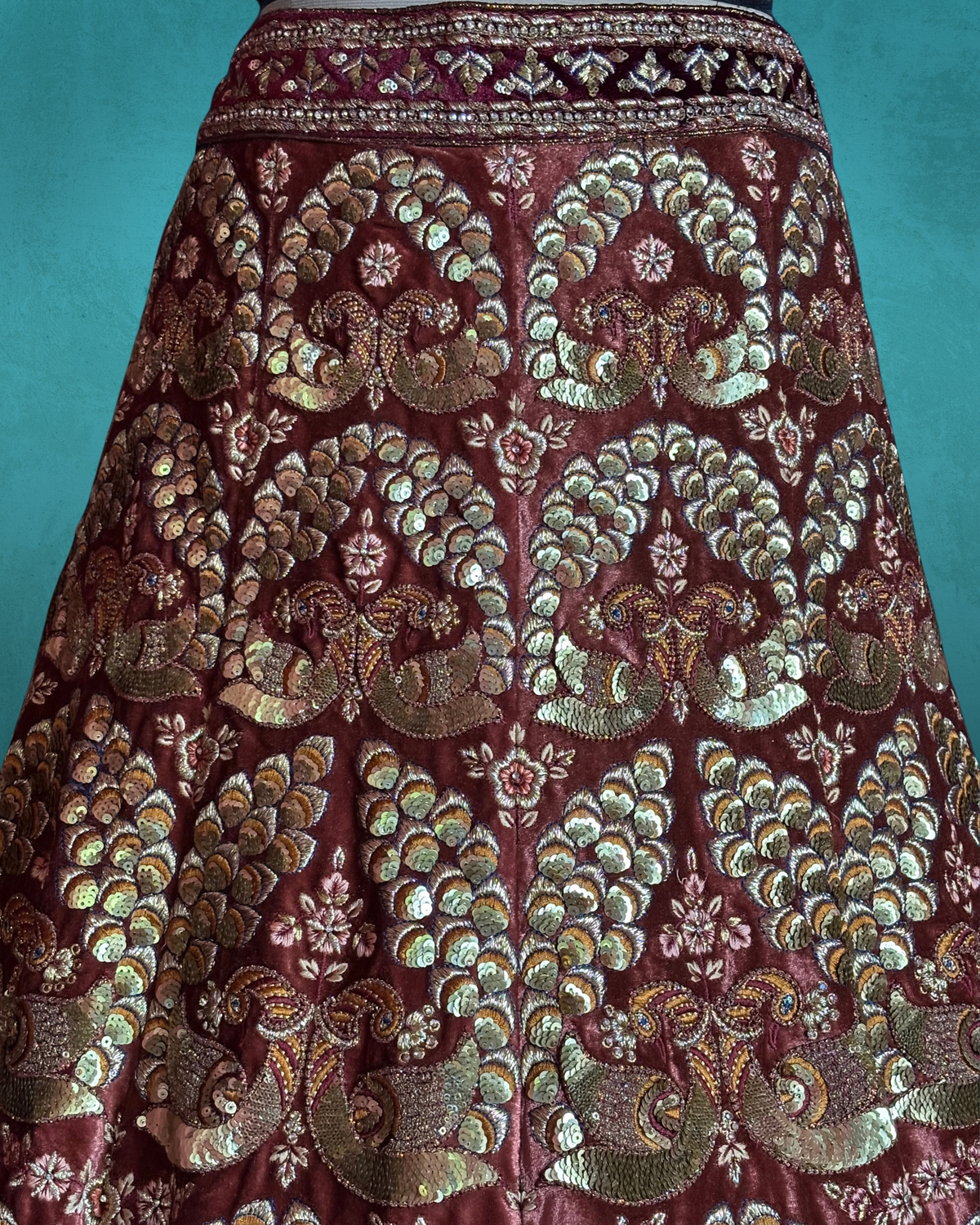 Royal Paisley Peacock Velvet Lehenga