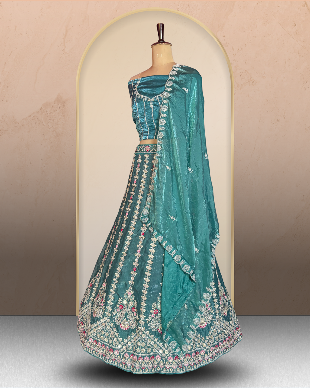 Peacock Floral Embroidered  Lehenga