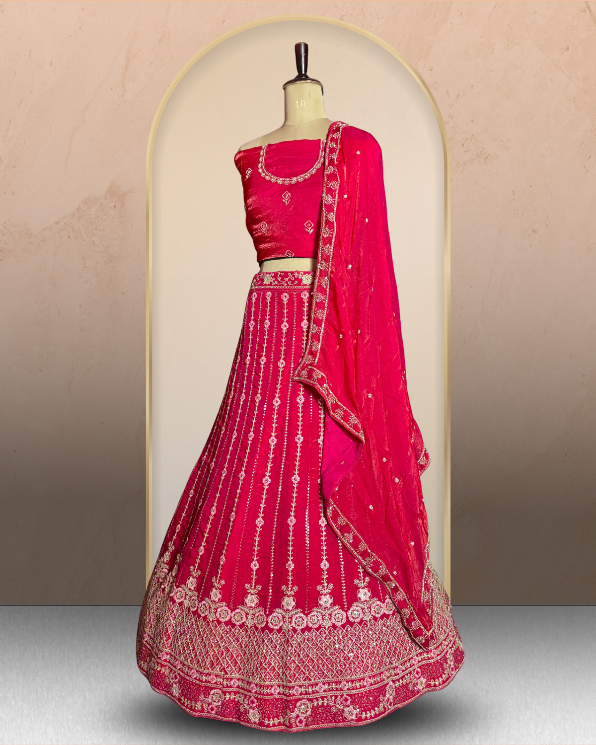 Floral Linework Embroidered  Lehenga
