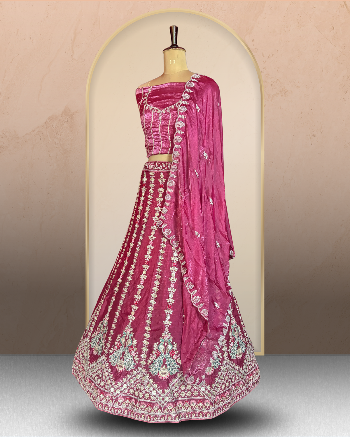 Peacock Floral Embroidered  Lehenga