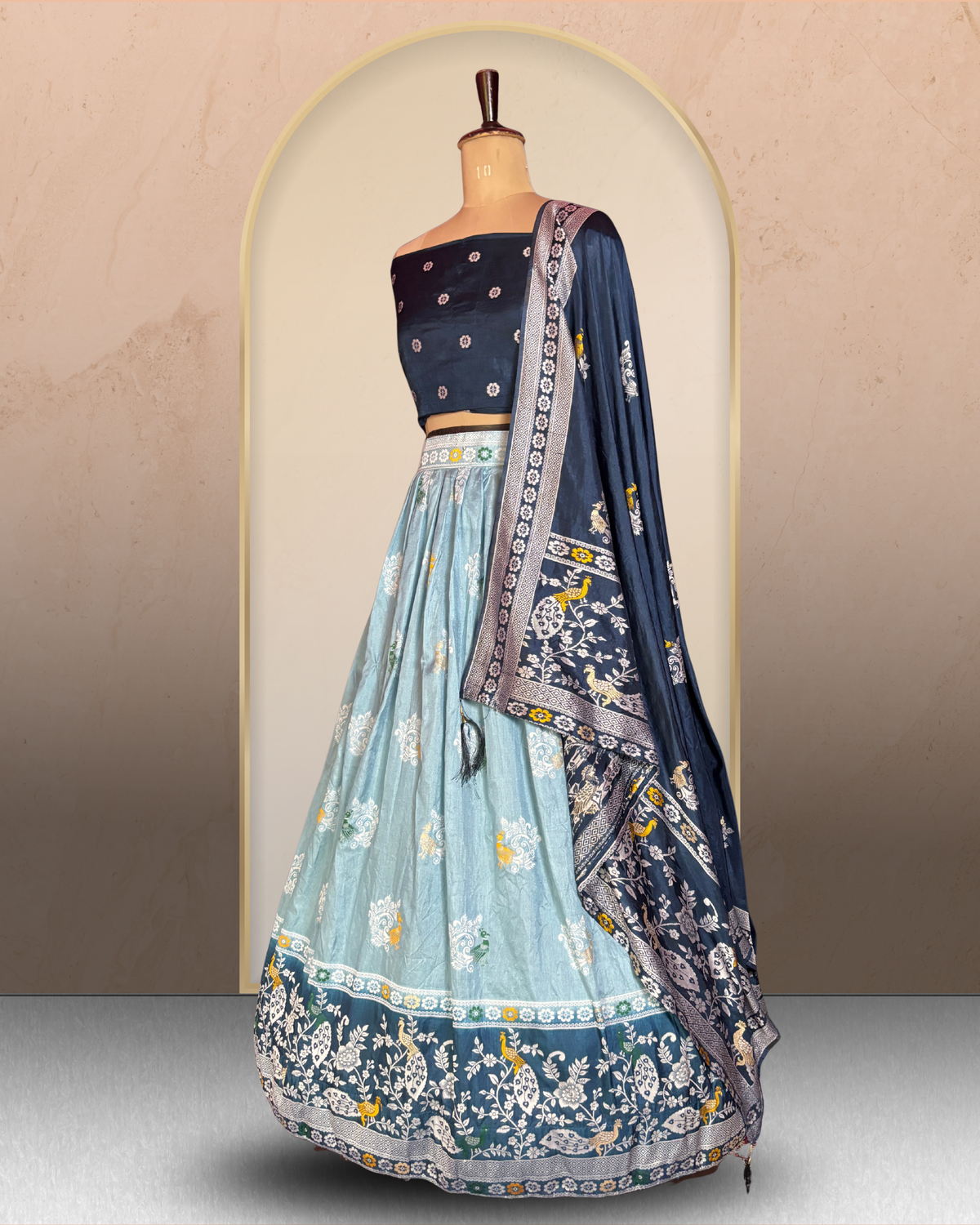 Peacock Floral Printed  Lehenga