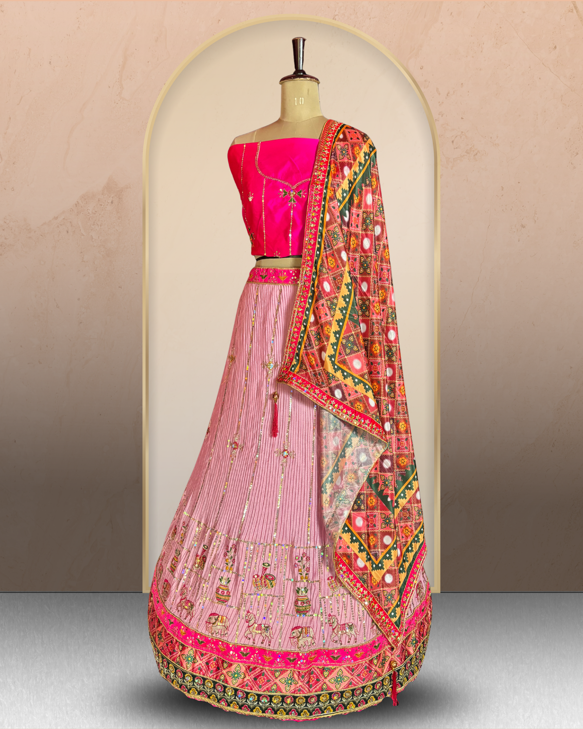 Elephant Motif Embroidered Lehenga
