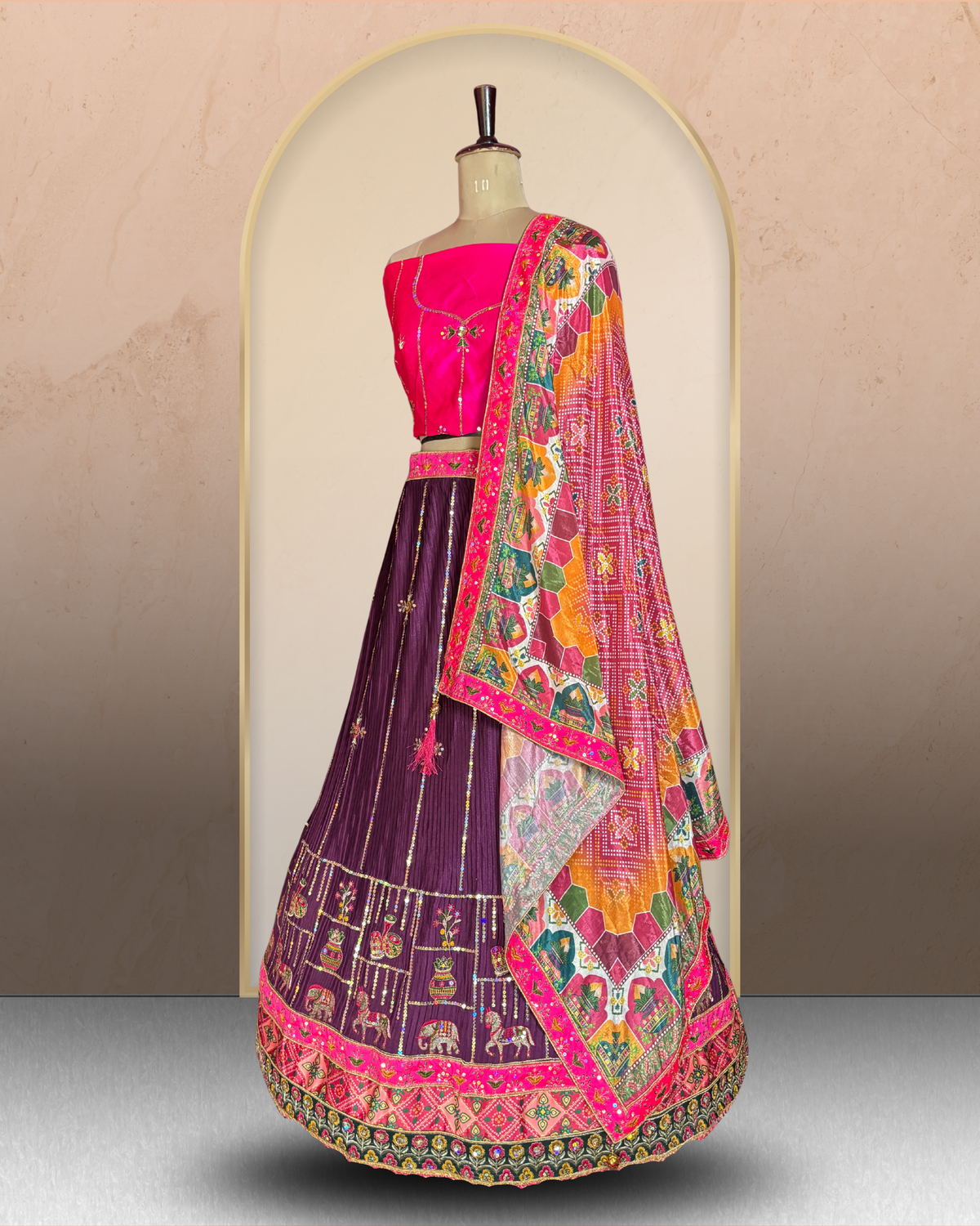 Elephant Motif Embroidered Lehenga