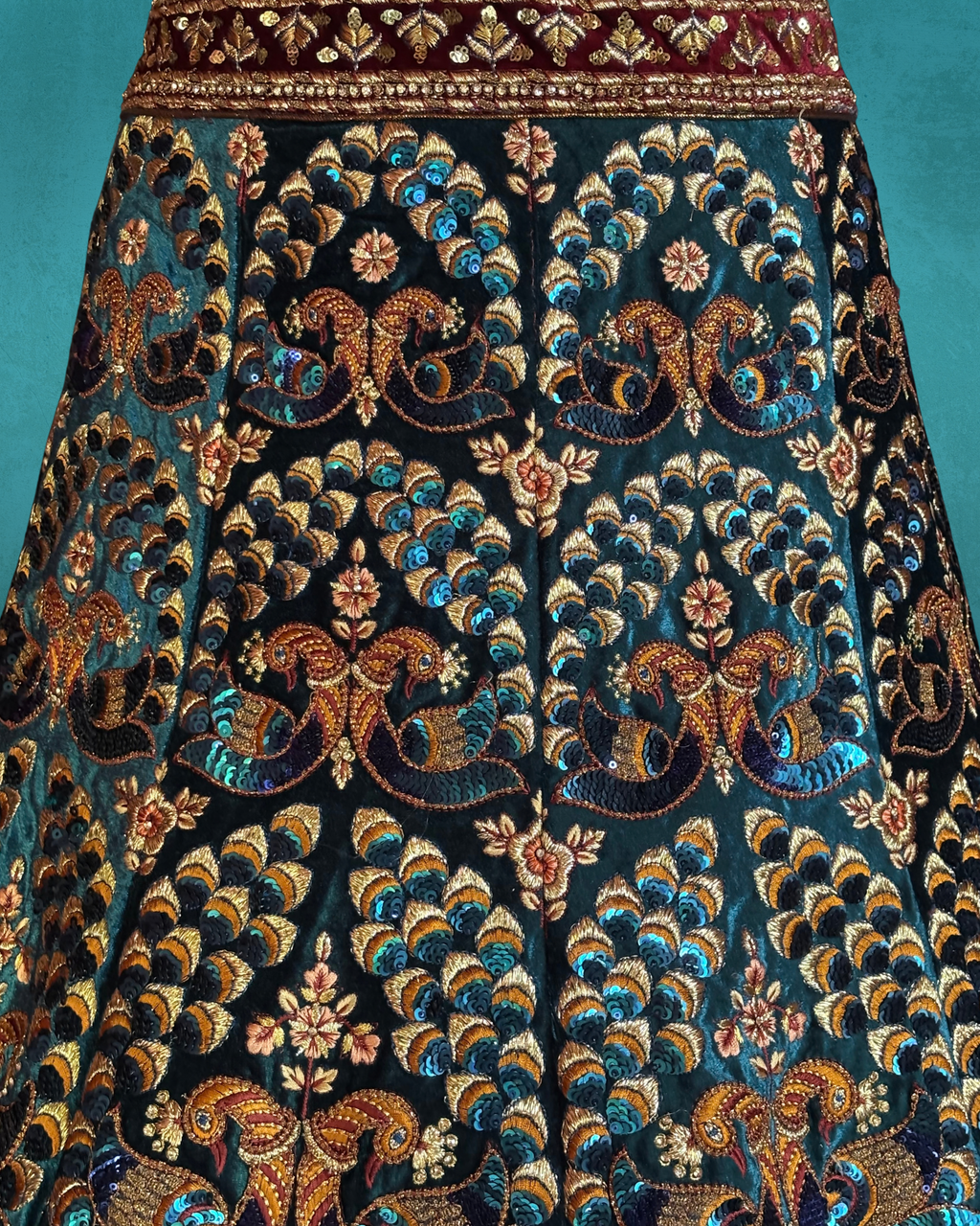 Royal Paisley Peacock Velvet Lehenga