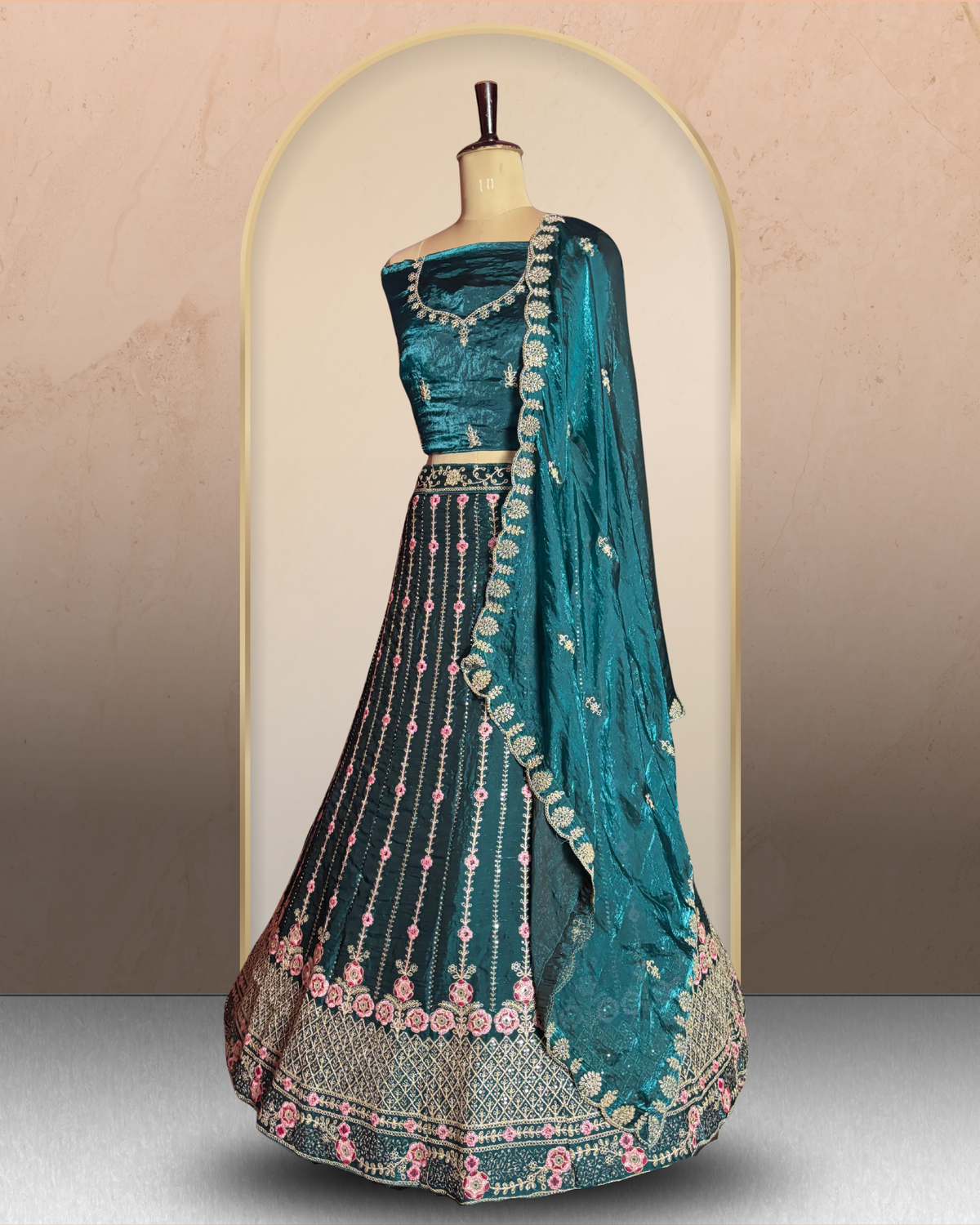 Floral Linework Embroidered  Lehenga