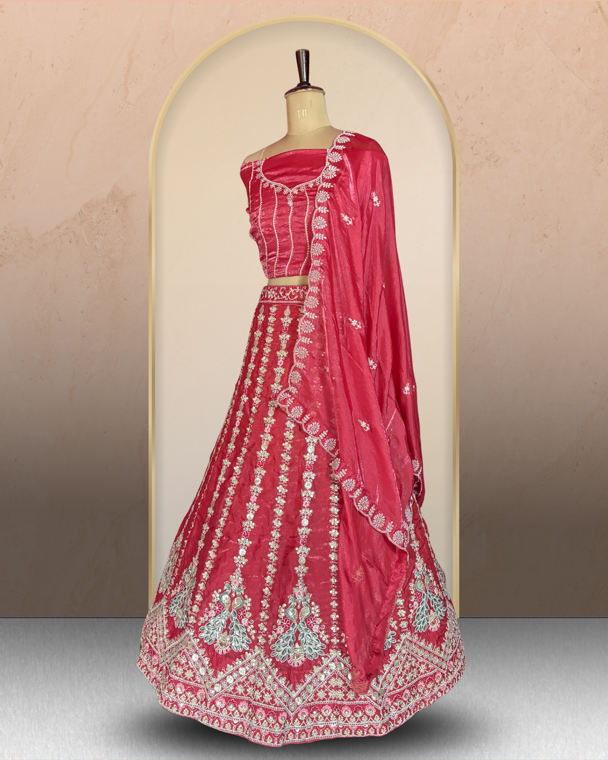 Peacock Floral Embroidered  Lehenga