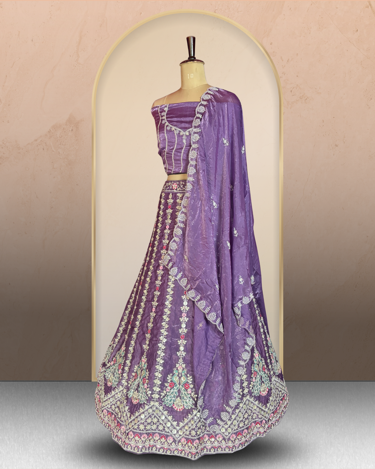 Peacock Floral Embroidered  Lehenga