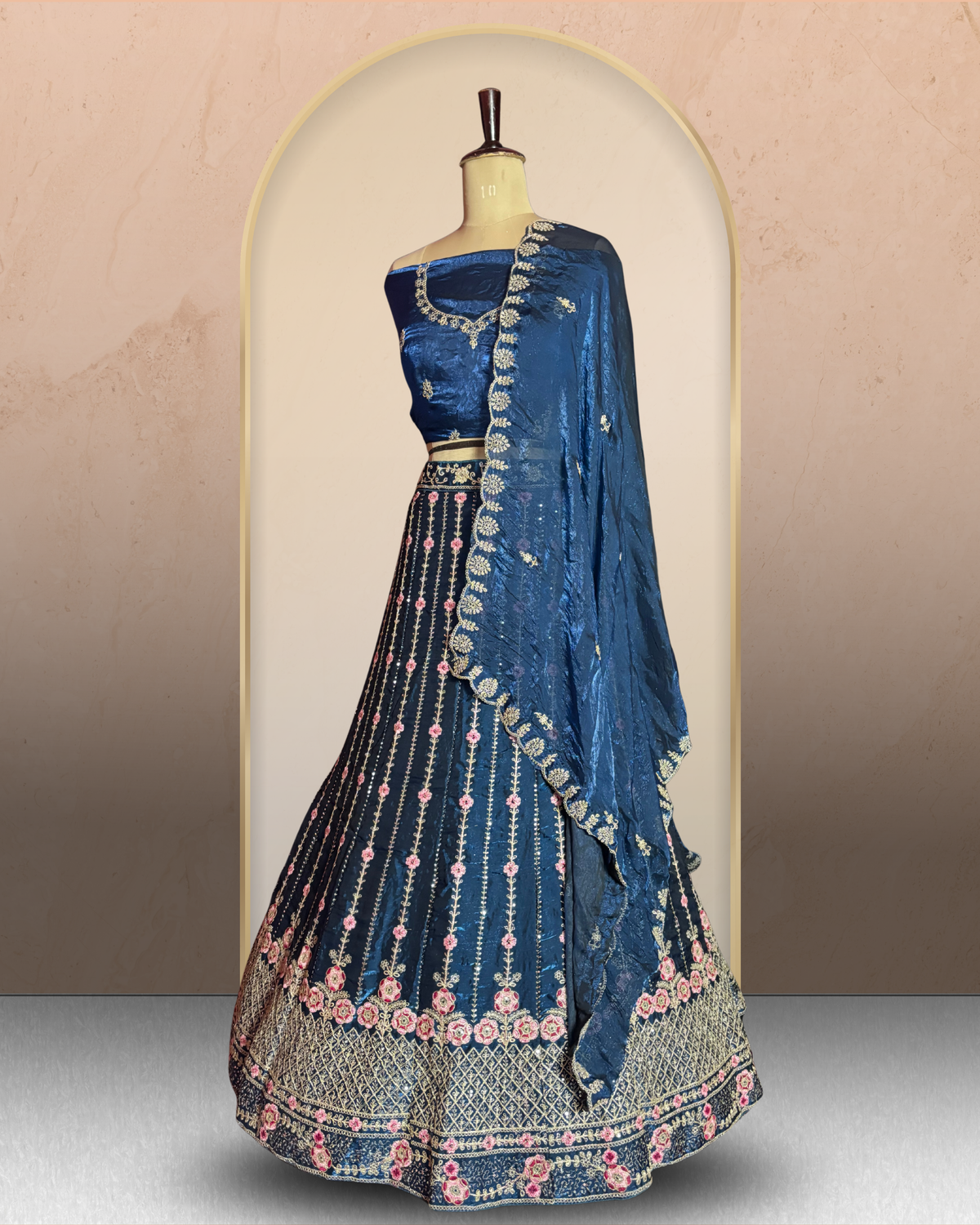 Floral Linework Embroidered  Lehenga