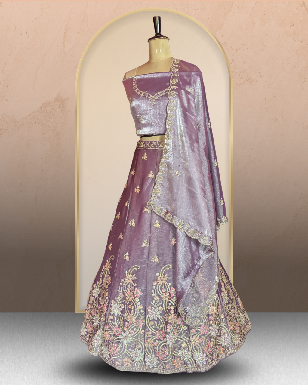 Ornate Floral Border Embroidered  Lehenga