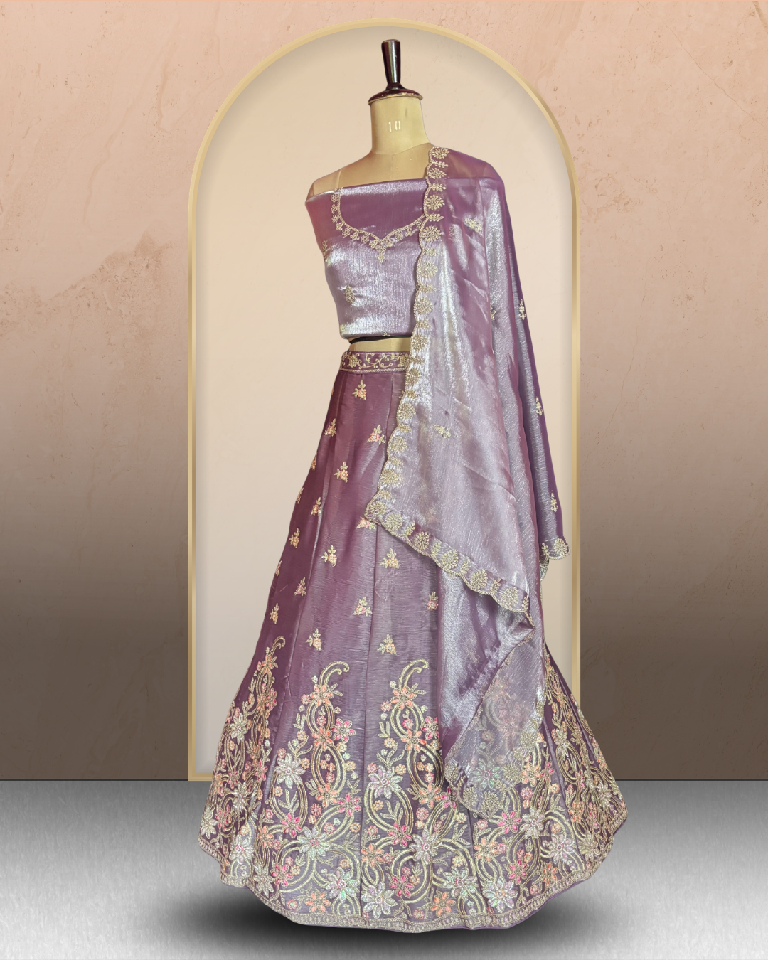 Ornate Floral Border Embroidered  Lehenga